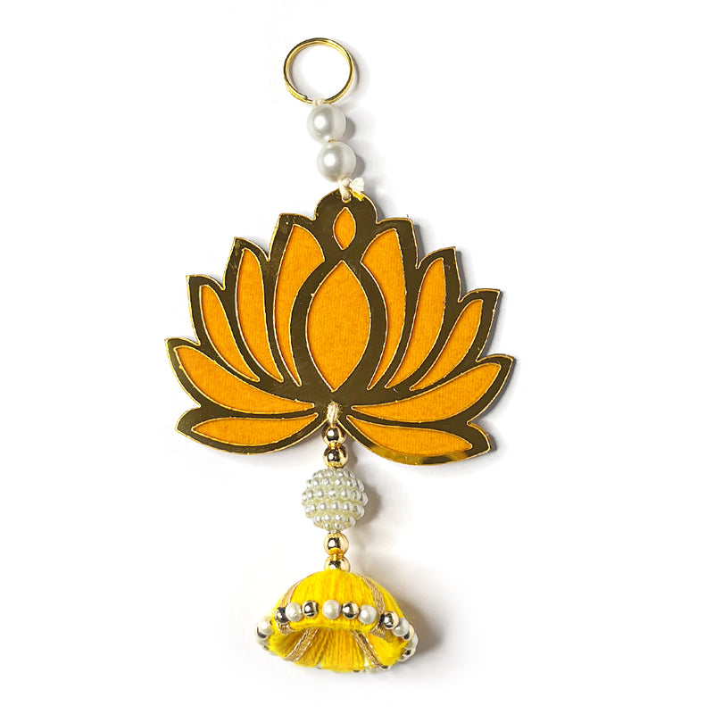 Yellow Color Velvet & Acrylic Lotus Flower Hanging For Decoration Set Of 6