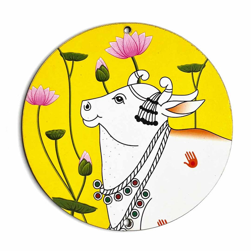 Yellow Pichwai Cow With Lotus Mdf | Pichwai Cow | MDf Cutouts |  Pichwai  Art | Mdf Cutouts |  Yellow pichwai | Lotus MDf | Pichwai Art | Pichwai Cow 