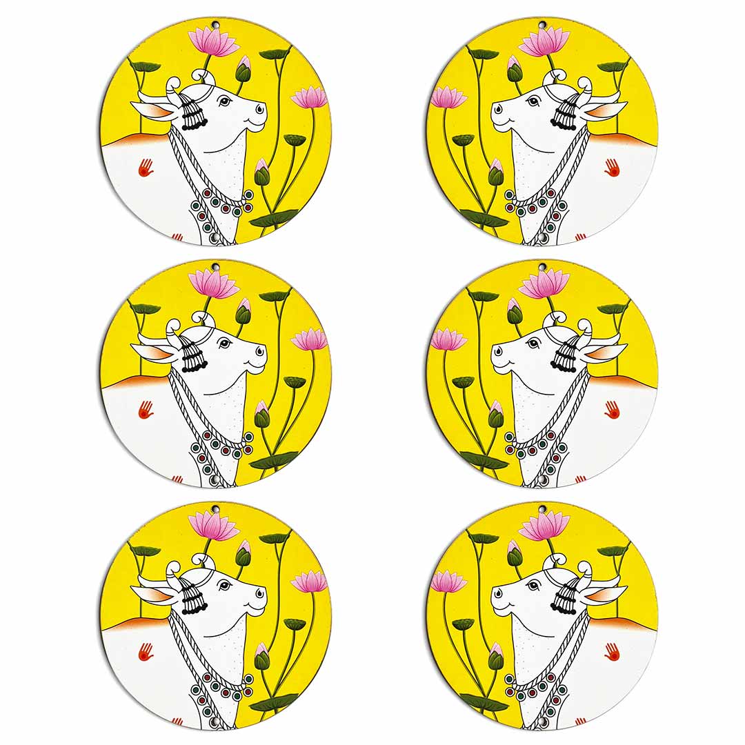 Yellow Pichwai Cow With Lotus Mdf | Pichwai Cow | MDf Cutouts | Pichwai Art | Mdf Cutouts | Yellow pichwai | Lotus MDf | Pichwai Art | Pichwai Cow