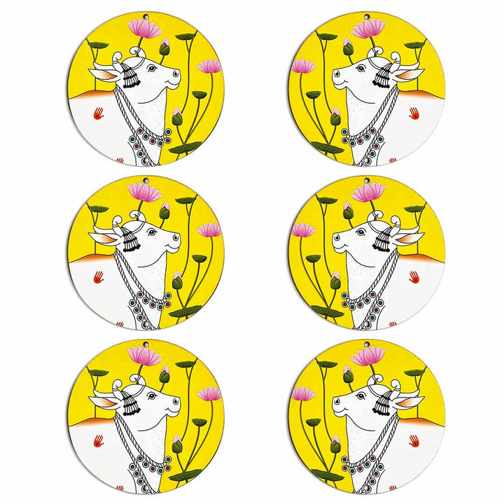 Yellow Pichwai Cow With Lotus Mdf | Pichwai Cow | MDf Cutouts | Pichwai Art | Mdf Cutouts | Yellow pichwai | Lotus MDf | Pichwai Art | Pichwai Cow