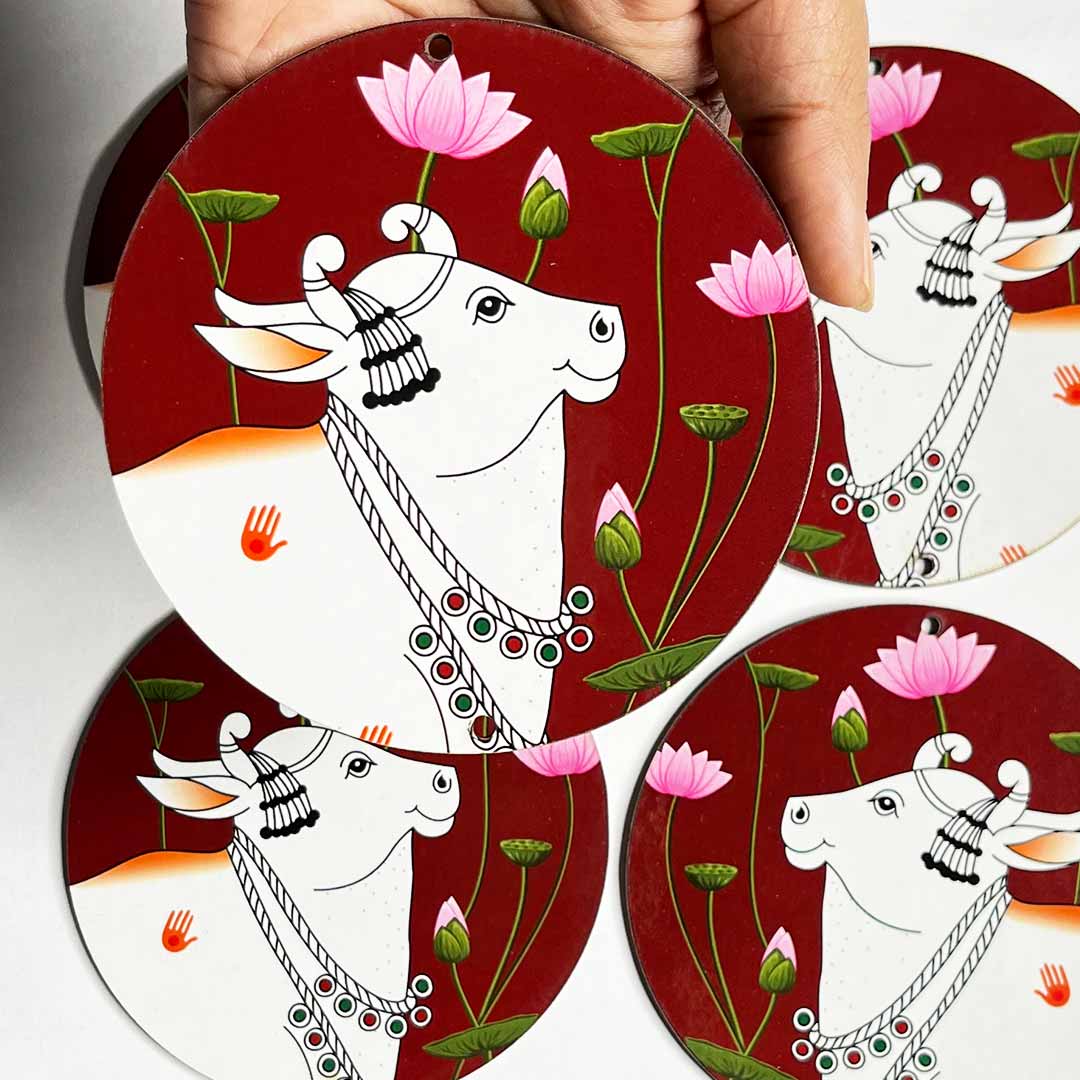 Maroon Pichwai Cow With Lotus Mdf | Maroon Pichwai Cow | Mdf cutouts | Pichwai Art | Cow With Lotus | Lotus Design Mdf | MDF Cutouts | Art Craft | Online Art | Traditional Art | Indian Culture | Adikala