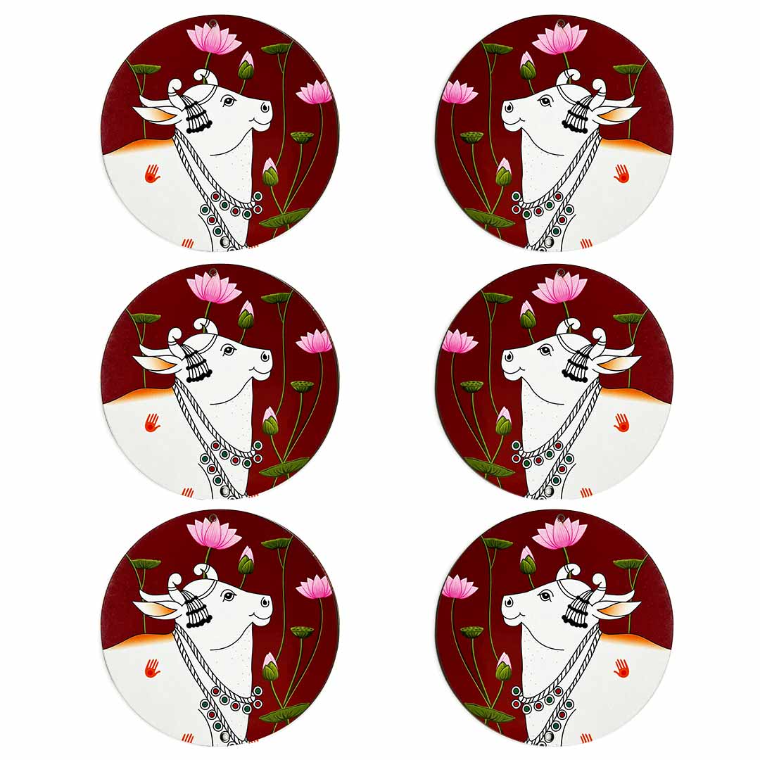 Maroon Pichwai Cow With Lotus Mdf | Maroon Pichwai Cow | Mdf cutouts | Pichwai Art | Cow With Lotus | Lotus Design Mdf | MDF Cutouts | Art Craft | Online Art | Traditional Art | Indian Culture | Adikala