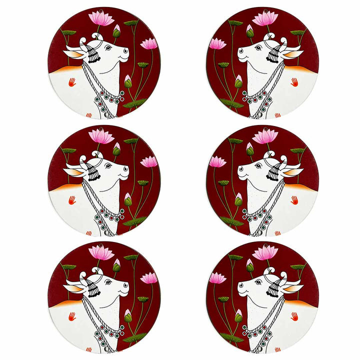 Maroon Pichwai Cow With Lotus Mdf | Maroon Pichwai Cow | Mdf cutouts | Pichwai Art | Cow With Lotus | Lotus Design Mdf | MDF Cutouts | Art Craft | Online Art | Traditional Art | Indian Culture | Adikala
