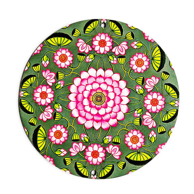 Green & Pink Color Pichwai Lotus Mdf | Green Pichwai Lotus | Pink Color Pichwai Lotus | Pichwai Lotus MDF | Pichwai Art | Online Craft | Art Craft | MDF 
