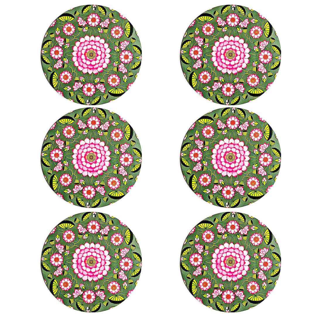 Green & Pink Color Pichwai Lotus Mdf | Green Pichwai Lotus | Pink Color Pichwai Lotus | Pichwai Lotus MDF | Pichwai Art | Online Craft | Art Craft | MDF