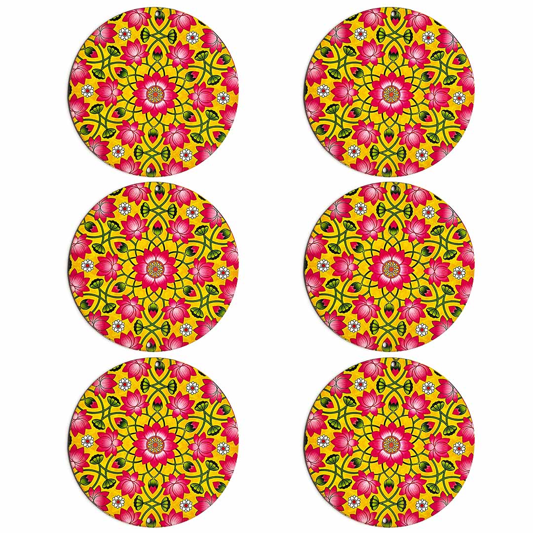 Yellow & Pink Color Pichwai Lotus Mdf | Yellow Lotus MDF | Pichwai Lotus | Lotus MDf | Yellow | Pink Color | Pichwai Lotus Design