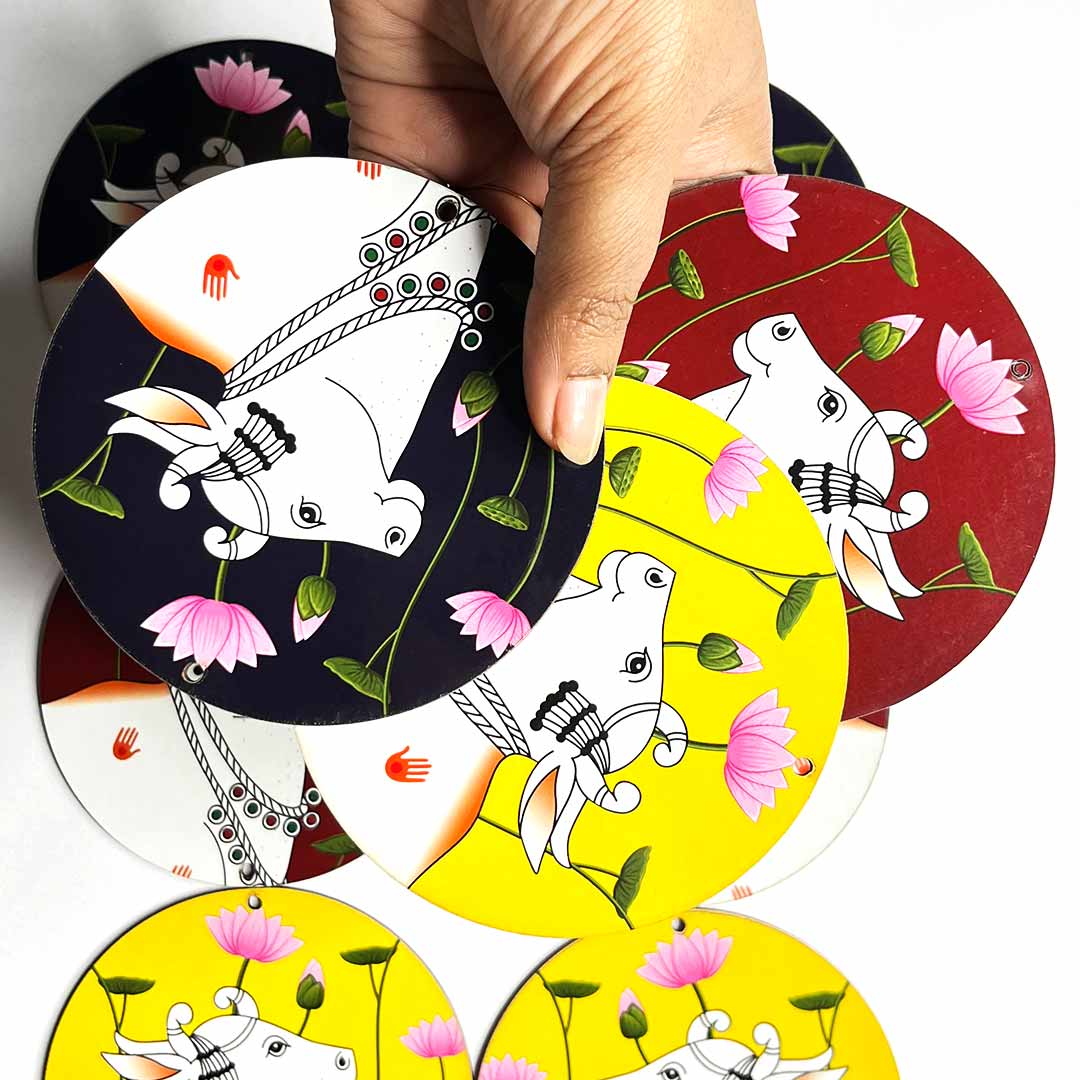 Multicolor Pichwai Cow With Lotus Mdf | Multicolor Pichwai Cow | Lotus MDF | Pichwai Art | Art Craft | Craft Store India | Lotus MDF | Adikala