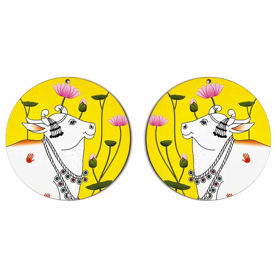 Yellow Pichwai Cow With Lotus Mdf | Pichwai Cow | MDf Cutouts | Pichwai Art | Mdf Cutouts | Yellow pichwai | Lotus MDf | Pichwai Art | Pichwai Cow