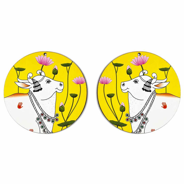 Yellow Pichwai Cow With Lotus Mdf | Pichwai Cow | MDf Cutouts | Pichwai Art | Mdf Cutouts | Yellow pichwai | Lotus MDf | Pichwai Art | Pichwai Cow