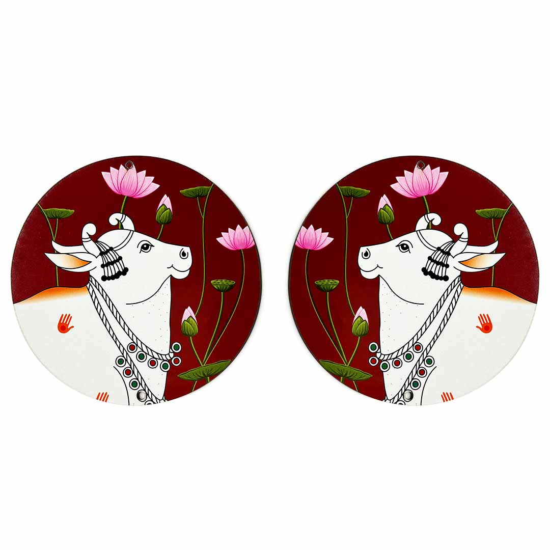 Maroon Pichwai Cow With Lotus Mdf | Maroon Pichwai Cow | Mdf cutouts | Pichwai Art | Cow With Lotus | Lotus Design Mdf | MDF Cutouts | Art Craft | Online Art | Traditional Art | Indian Culture | Adikala