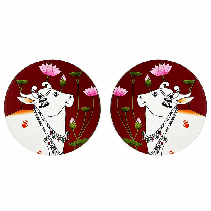 Maroon Pichwai Cow With Lotus Mdf | Maroon Pichwai Cow | Mdf cutouts | Pichwai Art | Cow With Lotus | Lotus Design Mdf | MDF Cutouts | Art Craft | Online Art | Traditional Art | Indian Culture | Adikala