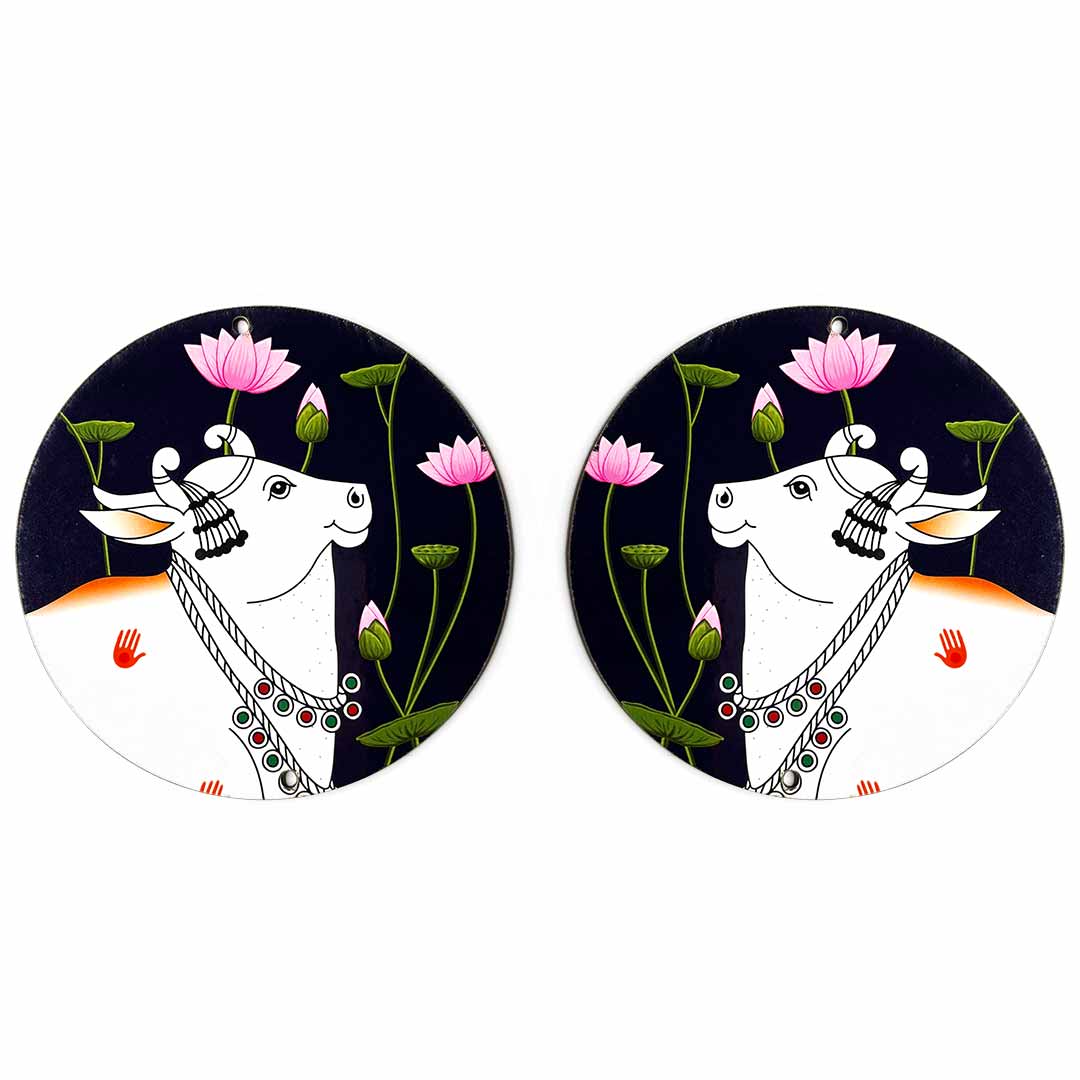 Dark Blue Pichwai Cow With Lotus Mdf | MDF | Dark Blue Pichwai Cow | Lotus MDF | Art Craft | Craft Store online | Adikala | Pichwai Art | Pichwai Cow