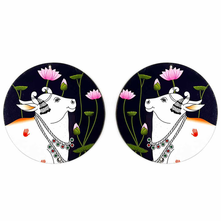 Dark Blue Pichwai Cow With Lotus Mdf | MDF | Dark Blue Pichwai Cow | Lotus MDF | Art Craft | Craft Store online | Adikala | Pichwai Art | Pichwai Cow