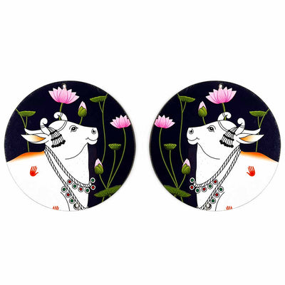 Dark Blue Pichwai Cow With Lotus Mdf | MDF | Dark Blue Pichwai Cow | Lotus MDF | Art Craft | Craft Store online | Adikala | Pichwai Art | Pichwai Cow