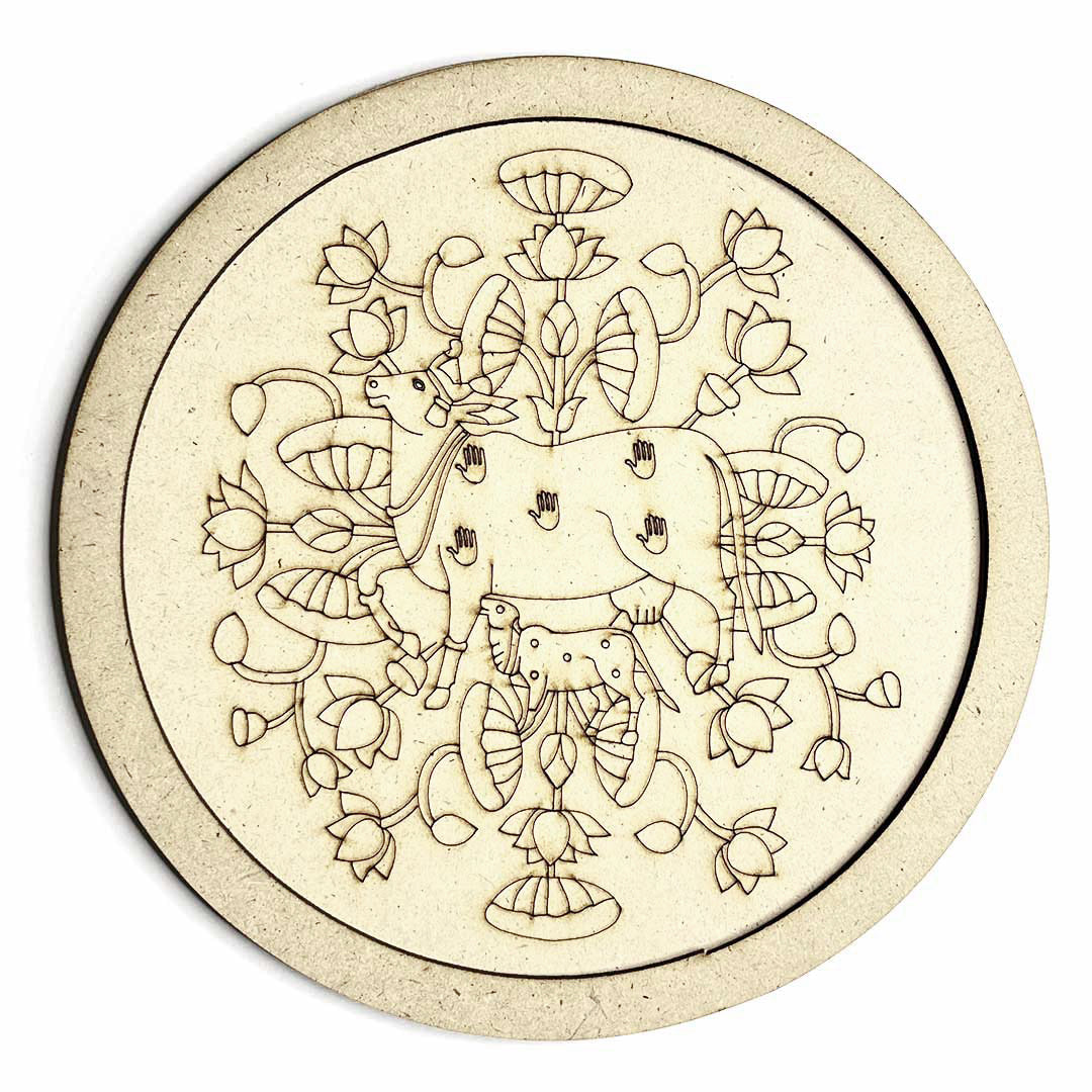Cow With Calf Design Engraved Wall Plate Base With Frame  |  Cow With Calf Design | Engraved wall Plates | Base | With Frame | Engraved wall plates | Art Craft | Craft Store Online | Indian craft | Adikala 