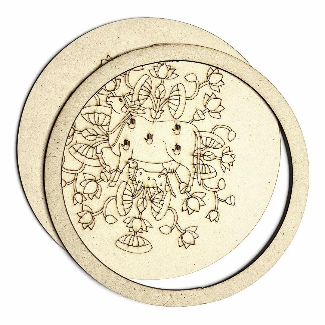 Cow With Calf Design Engraved Wall Plate Base With Frame | Cow With Calf Design | Engraved wall Plates | Base | With Frame | Engraved wall plates | Art Craft | Craft Store Online | Indian craft | Adikala