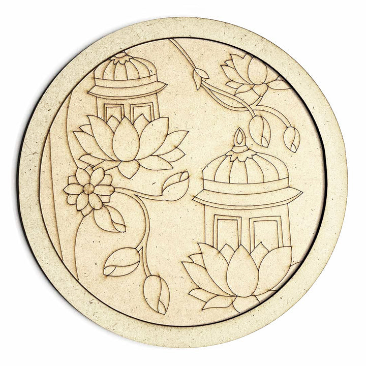 Temple Design Engraved Wall Plate Base With Frame | Temple Design | Engraved Design | MDF | Wall Plates | Frame | Engraved Wall Plates | Art Craft | online Craft | Indian Art | Adikala