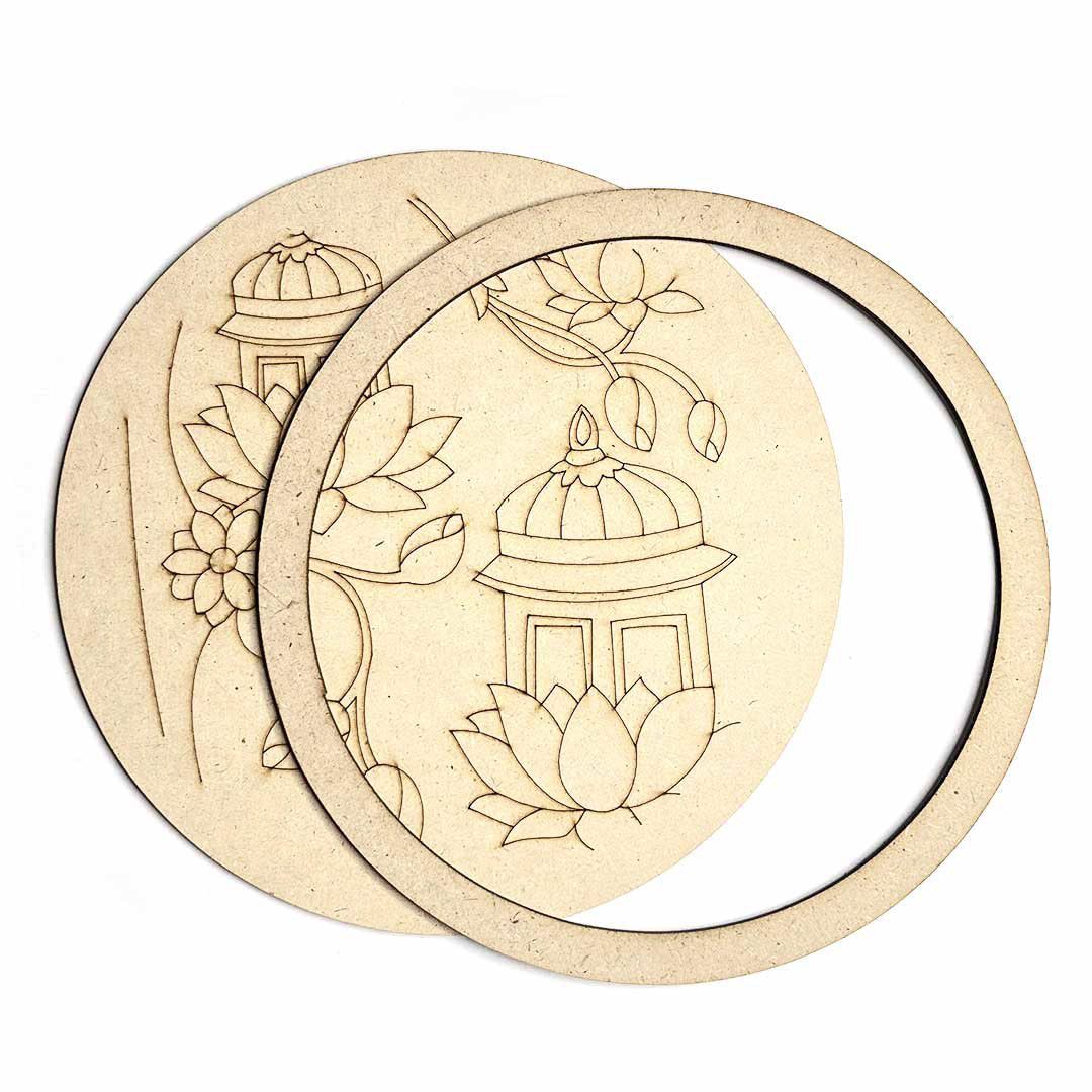 Temple Design Engraved Wall Plate Base With Frame | Temple Design | Engraved Design | MDF | Wall Plates | Frame | Engraved Wall Plates | Art Craft | online Craft | Indian Art | Adikala