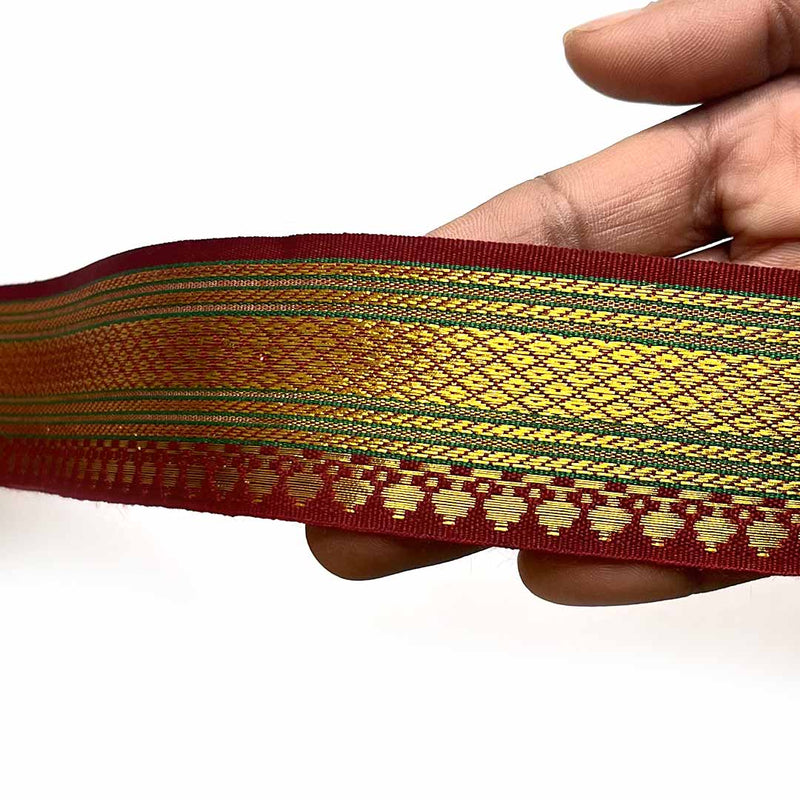 Maroon & Golden Zari Color Weaving Border 3-In-One - ( 5 mtr )