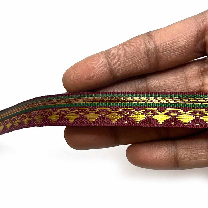 Maroon & Golden Zari Color Weaving Border | Maroon | Golden Za ri Color Weaving Border | Art Craft | Craft Store | Craft | Art Making | Project Making | Online Art Craft | Indian Art Craft | Indian Craft | Handmade | decoration Essentials | Adikala Craft Store