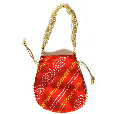 Rajasthani Style Bright Red Lehariya Potli Pouch For Wedding Favors