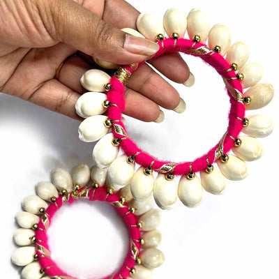 3 Inches Rani Pink Color Kaudi Shells Bangle/Ring Set Of 2
