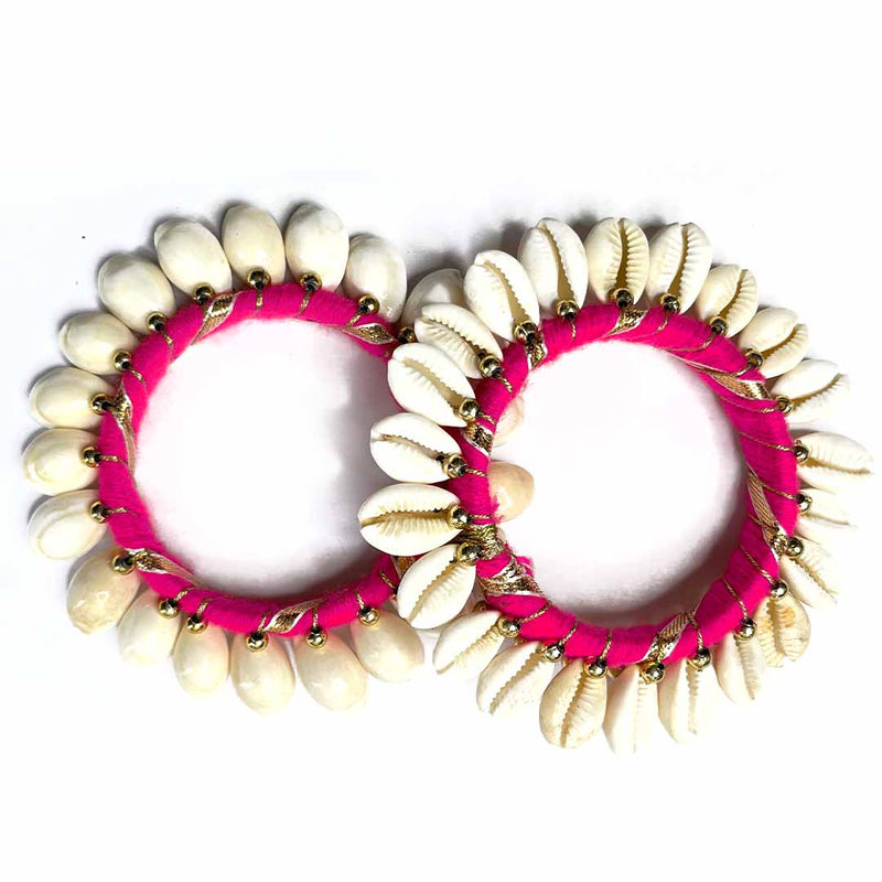 3 Inches Rani Pink Color Kaudi Shells Bangle/Ring Set Of 2