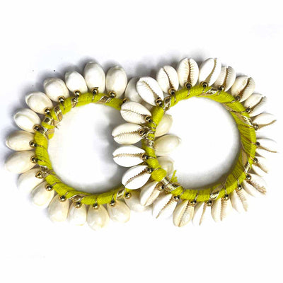 3 Inches Yellow Color Kaudi Shells Bangle/Ring Set Of 2
