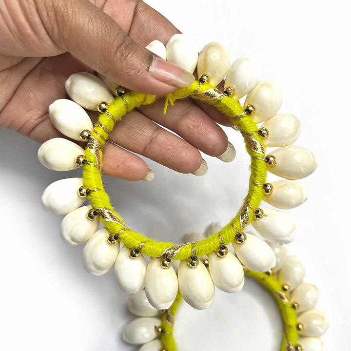 3 Inches Yellow Color Kaudi Shells Bangle/Ring Set Of 2