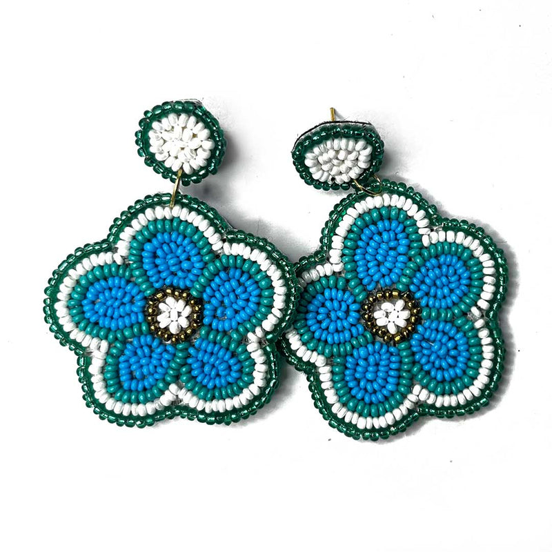Blue & Green Color Flower Shape Earrings