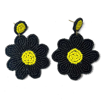 Black & Yellow Color Flower Shape Earrings