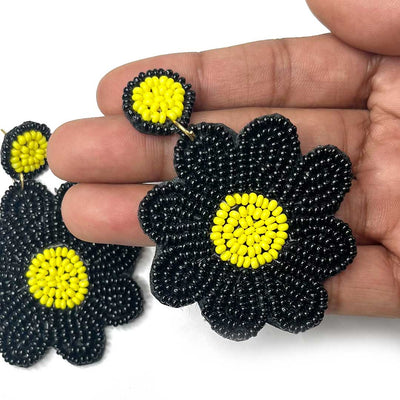 Black & Yellow Color Flower Shape Earrings