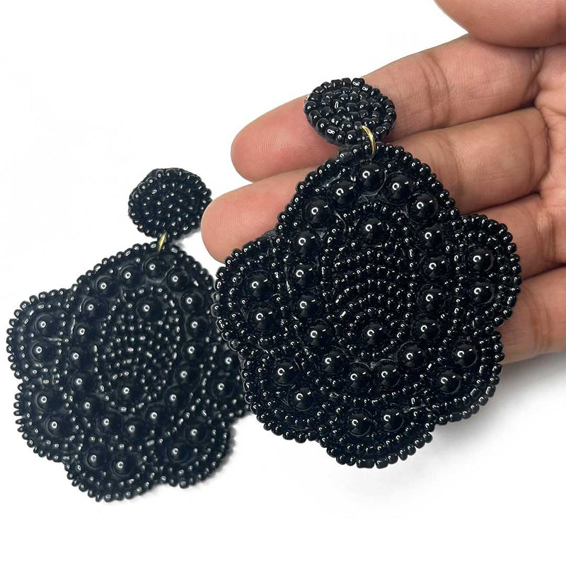 Black Color Flower Shape Earrings