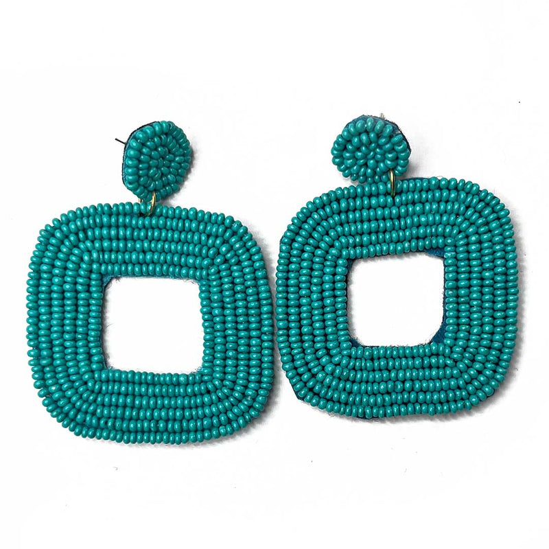 Teal Green Color Square Shape Earrings