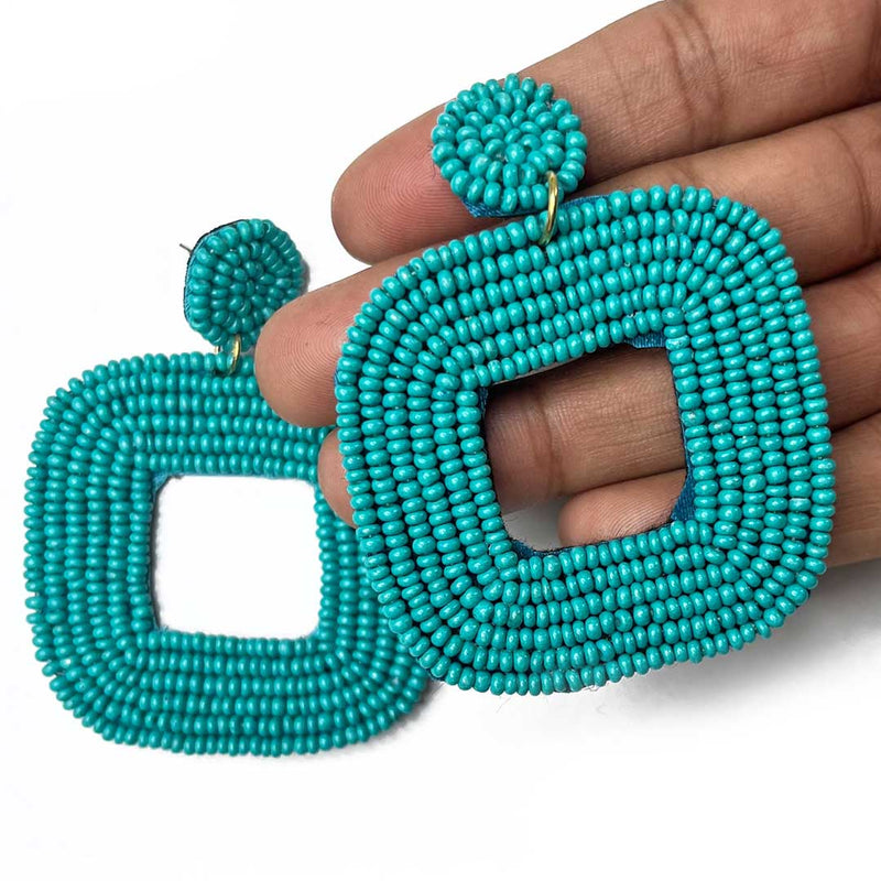 Teal Green Color Square Shape Earrings