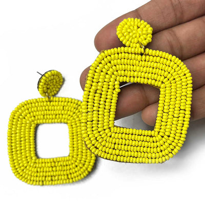 Yellow Color Square Shape Earrings