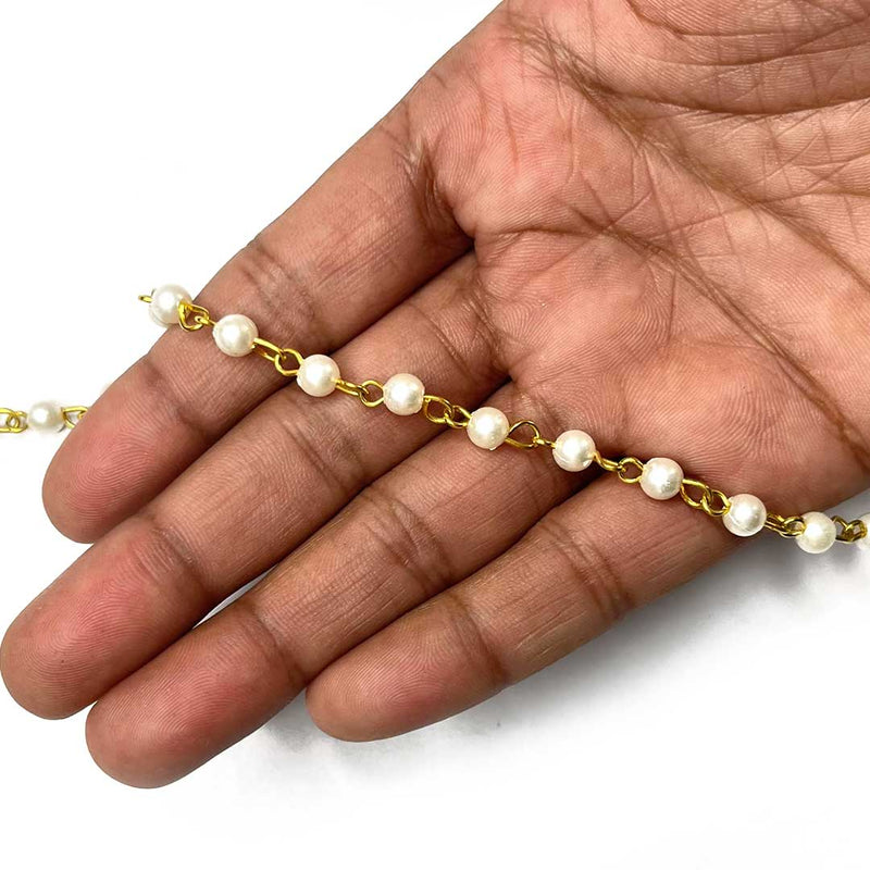 White Color Small Pearl Beads Chain For Jewelry Making (5 Meter)