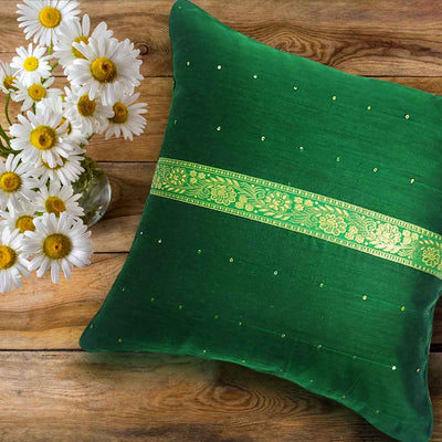 Green Chanderi Model Silk Cushion Cover With Sequence Work & Banarsi Lace Work |  Green Chanderi | Model Silk | Cushion Cover | Sequence work | Banarsi lace work  |  Cushion Covers | Covers | Cushion lovers | Art Craft | Adikala Craft Store | Adikala 