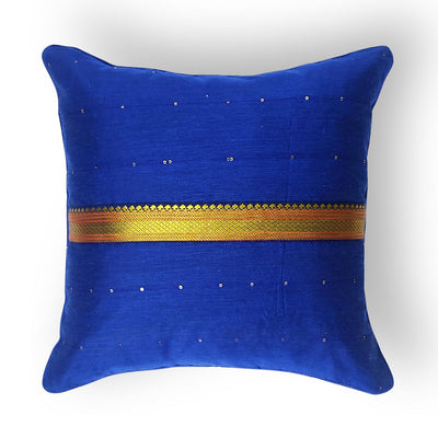 Model Silk Cushion Cover | Blue Chanderi Model Silk Cushion Cover With Sequence Work & Banarsi Lace Work | Blue Chanderi Model Silk Cushion Cover | Blue Chanderi | Cushion Cover | Banarsi Lace Work | Cushion Cover | Covers | Art Craft | Adikala Craft Store