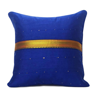 Model Silk Cushion Cover | Blue Chanderi Model Silk Cushion Cover With Sequence Work & Banarsi Lace Work | Blue Chanderi Model Silk Cushion Cover | Blue Chanderi | Cushion Cover | Banarsi Lace Work | Cushion Cover | Covers | Art Craft | Adikala Craft Store