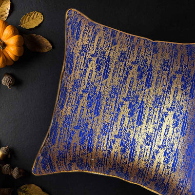 Blue & Golden abstract Weaving Silk Cushion Cover | Blue Cover | Goldenb Cover | Golden Abstract | Weaving silk | Cushion cover | Cover | Art Craft | Craft store  online | adikala Craft Store 