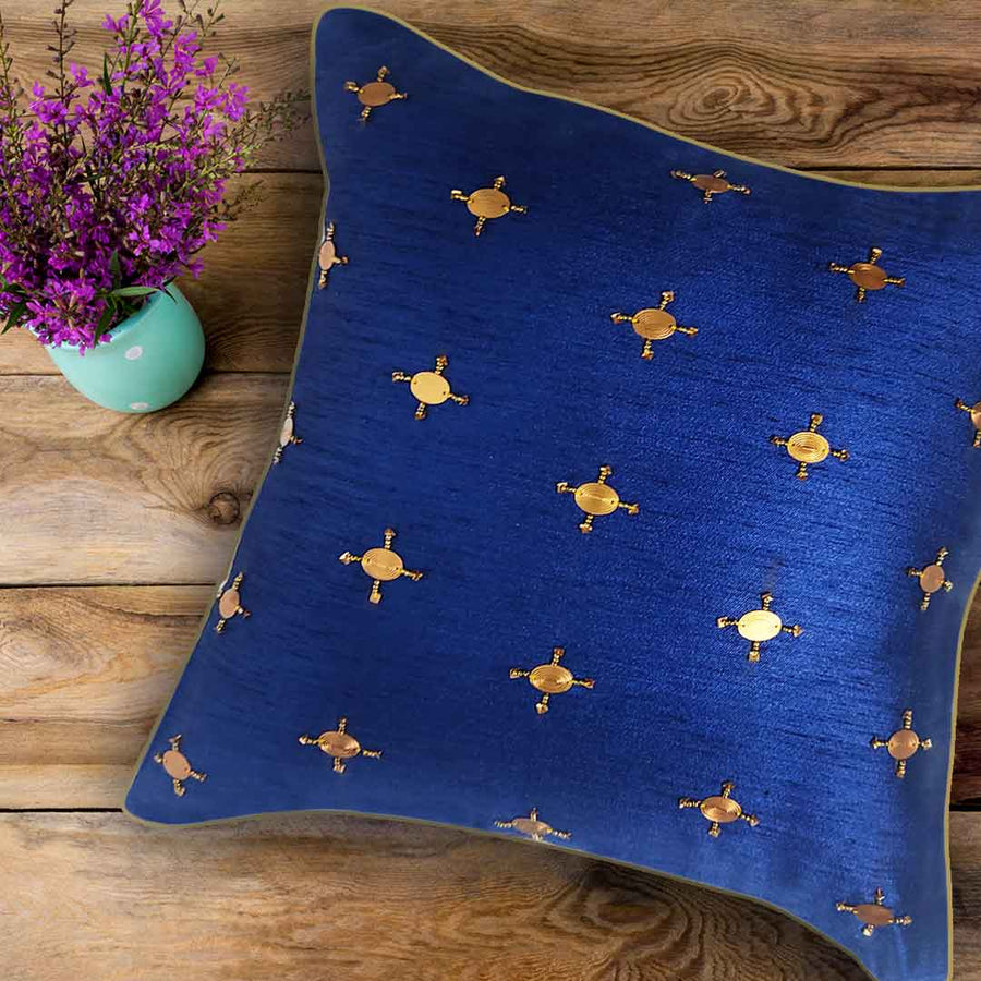 Sequence Work On Blue Heavy Quality Dupin Silk Cushion Cover |  Sequence Work | Blue |   Cushion Cover | Quality Dupin | cushion | cushion cover  | Art Craft | Craft  online | silk | silk Cover  