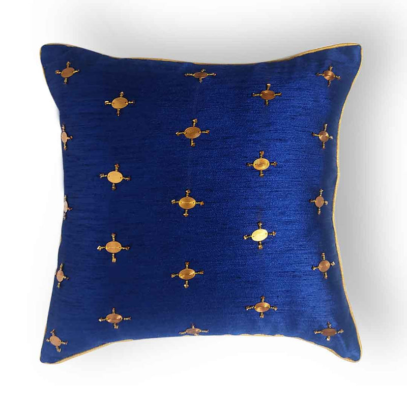 Sequence Work On Blue Heavy Quality Dupin Silk Cushion Cover | Sequence Work | Blue | Cushion Cover | Quality Dupin | cushion | cushion cover | Art Craft | Craft online | silk | silk Cover