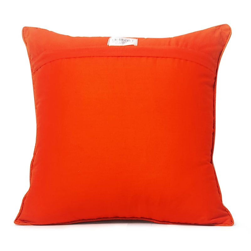Orange Mirror and Thread Embroidered Cushion Cover | Orange Mirror | Thread Embroidered Cushion Cover Media 1 of 6 | Cushion Cover | Cover | Art Craft | Craft Store online | Cushion online | Cover Online | Orange Cover | Adikala