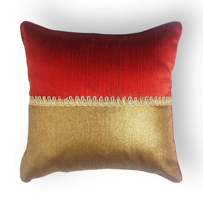 Half Maroon & Half Golden Silk Cushion Cover Beautifully Designed With Lace Work | Maroon | half Maroon | covers | cover | Cushion cover | Beautifully Designed | Lace Work | Lace Silk | Work | Art Craft | craft Store online | Adikala Craft Store | maroom and golden cover