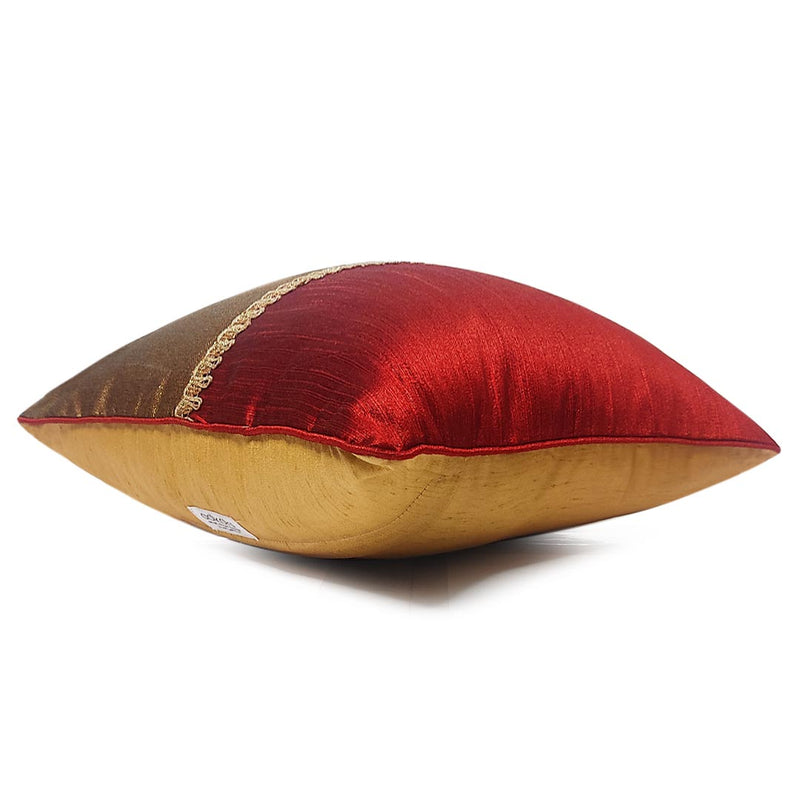 Half Maroon & Half Golden Silk Cushion Cover Beautifully Designed With Lace Work | Maroon | half Maroon | covers | cover | Cushion cover | Beautifully Designed | Lace Work | Lace Silk | Work | Art Craft | craft Store online | Adikala Craft Store | maroom and golden cover
