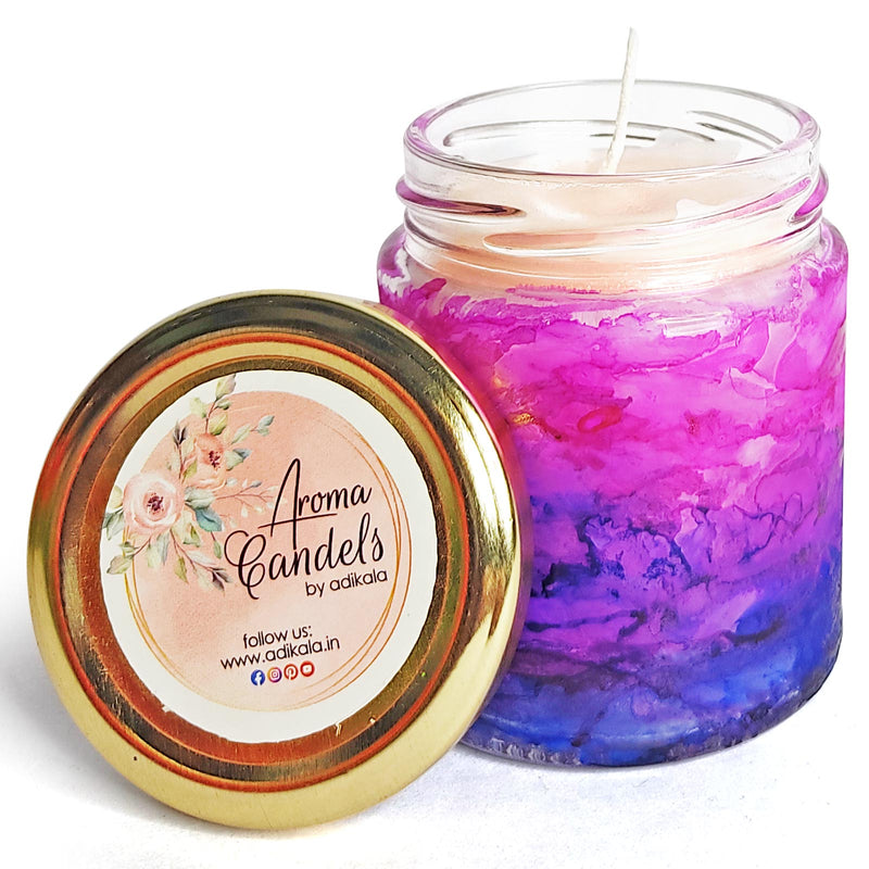 Pink and Blue Aroma Candle - Fluid Art Painted Candle Jar | Pink and Blue Aroma Candle | Adikala Craft Store | Art Craft | Decoration | Home Decoration | Festivals