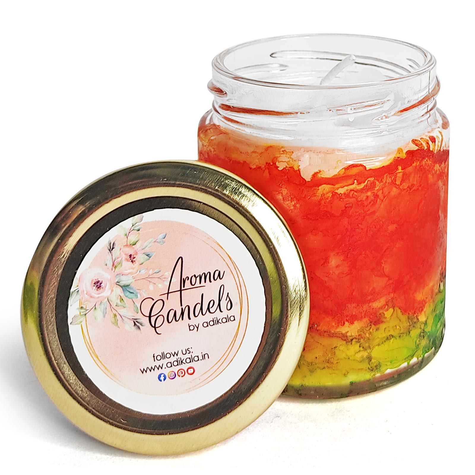 Red and Green Aroma Candle - Fluid Art Painted Candle Jar | Red And Green Aroma Candle | Fluid Art Painted Candle Jar | Adikala Craft Store | Art Craft | Candle Collection | Project | Light