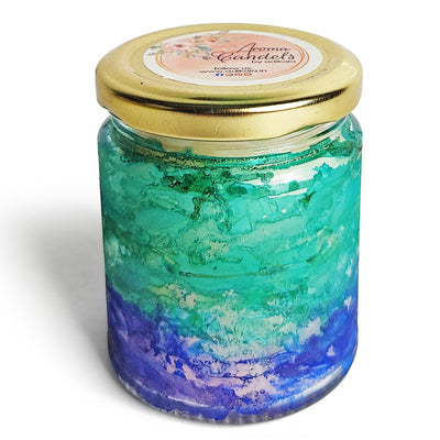Blue and Green Aroma Candle - Fluid Art Painted Candle Jar | Green Aroma Candle | Blue Aroma candles | Fluid Art Painted Candle Jar | Home decoration | Decoration | Aroma Candles | Fluid Candles | Adikala Craft Store | Adikala