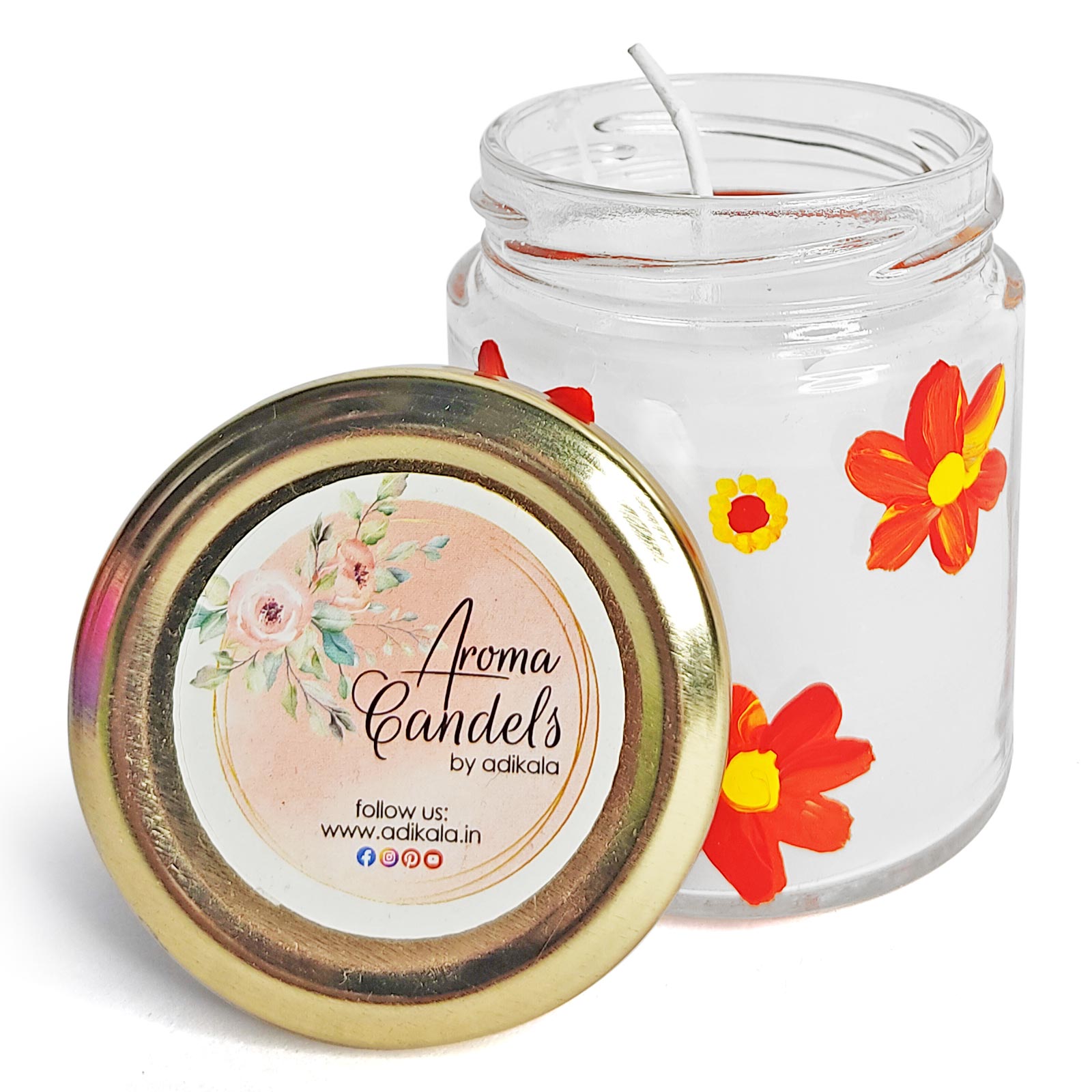Free hand floral design On Glass Jar Aroma Candle | Free hand floral design | Glass Jar Aroma Candle | Aroma Candles | Adikala Craft Store | Art Craft | Decoration | Natural Aroma Candles | Fragrence